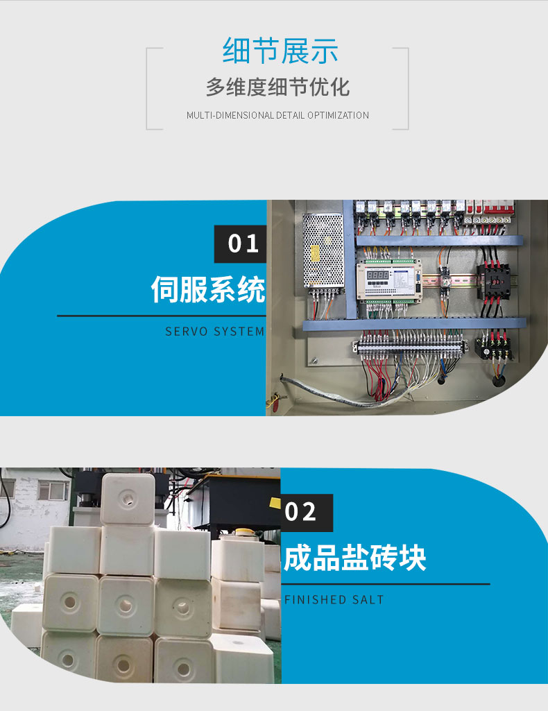 630噸鹽磚機生產線 一出二舔磚機 5公斤牛羊舔磚液壓機 機器細節